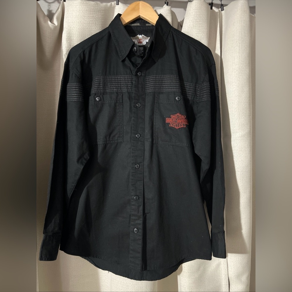 Harley Davison Embroidered Long Sleeve Shirt Men’s Size M Black  Button Up